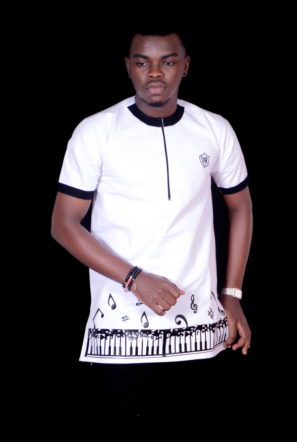 Chemise au cou rond pour hommes (noir / blanc)