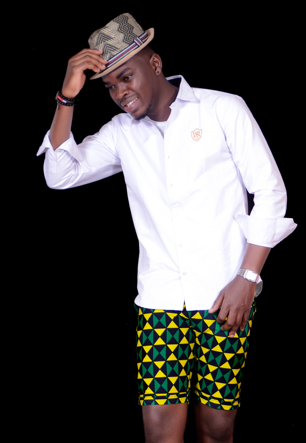 Short à imprimé africain pour hommes (Tissu Vert/ Jaune)