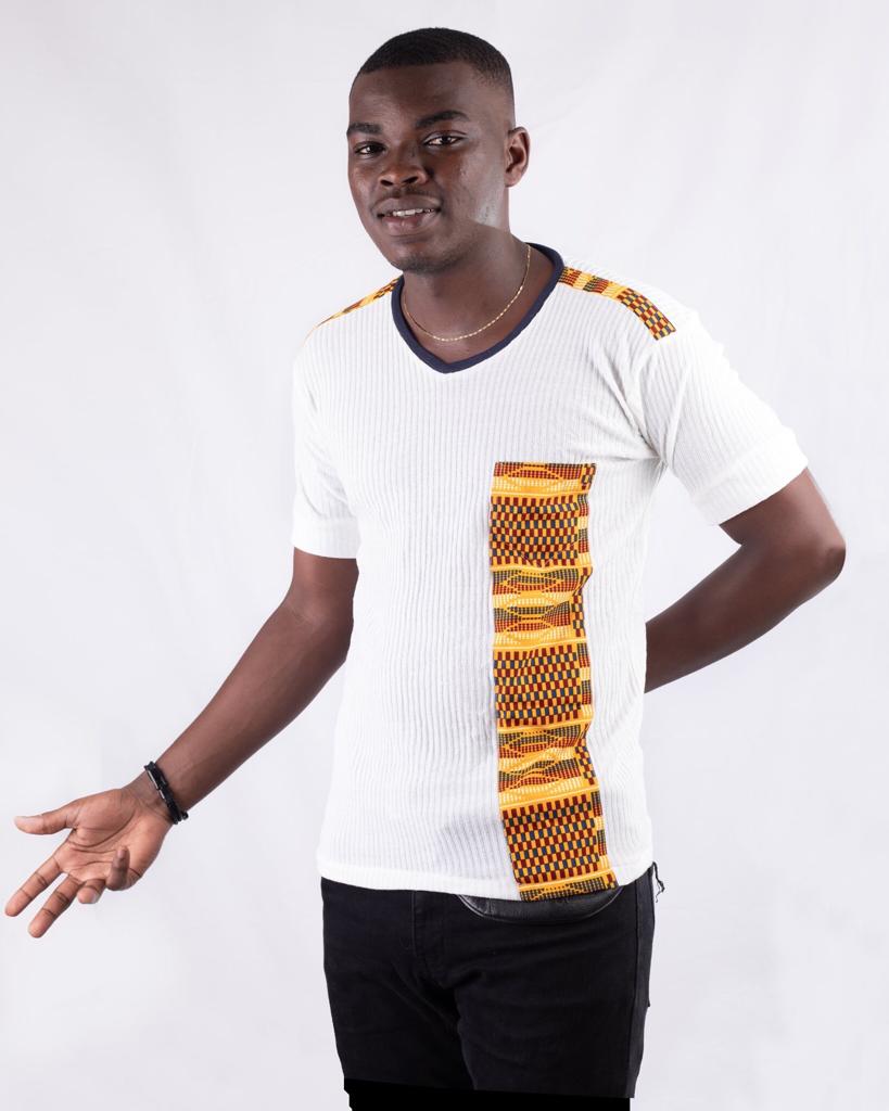 T-shirt à manches courtes imprimé africain hommes (rouge jaune sur blanc)