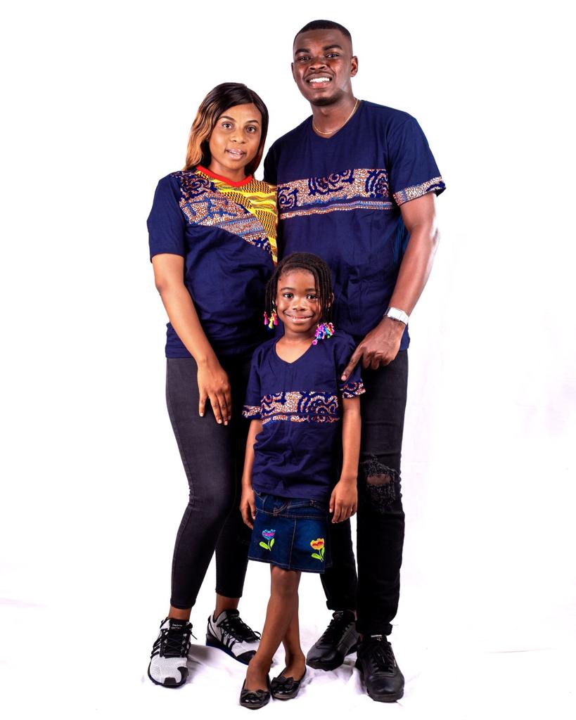 T-shirt à manches courtes imprimé africain hommes (Marron jaune sur bleu)