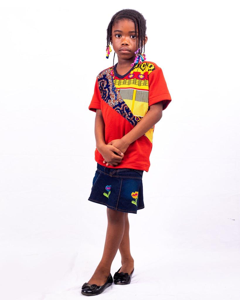 T-shirt à manches courtes imprimé africain pour enfant (rouge)
