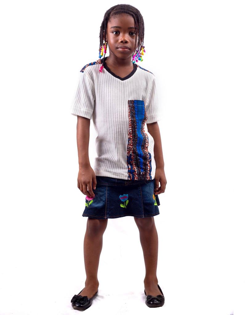 T-shirt à manches courtes imprimé africain pour enfant (rouge)