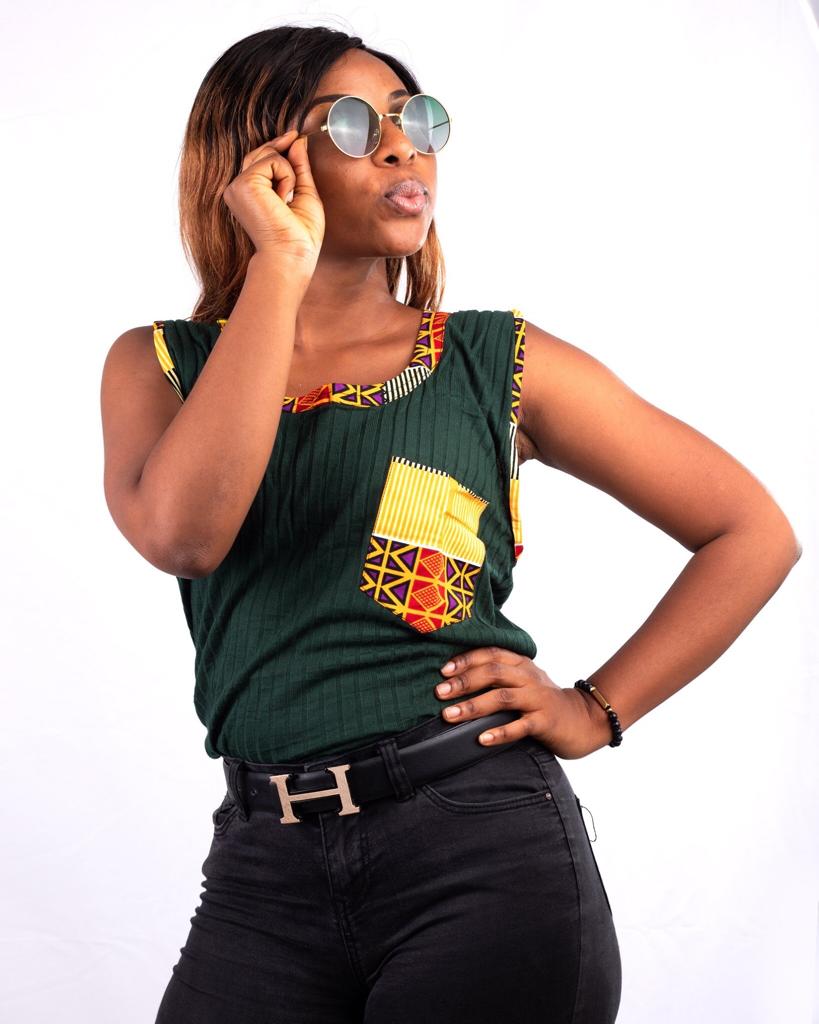 T-shirt & Short à manches courtes imprimé africain kita unisexe (Dru Noir)