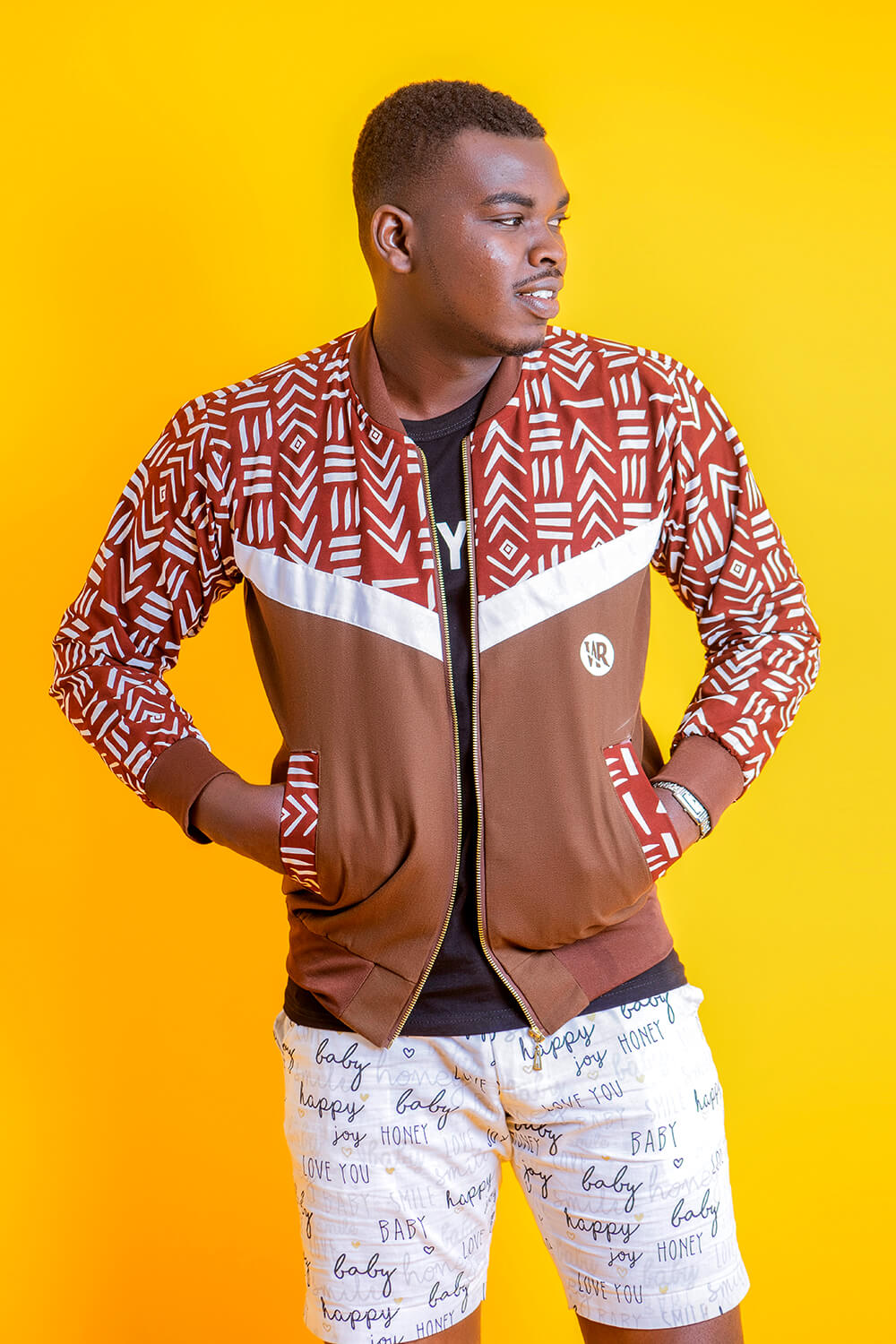 Wise Bombers à imprimé africain bogolan (Marron Blanc)