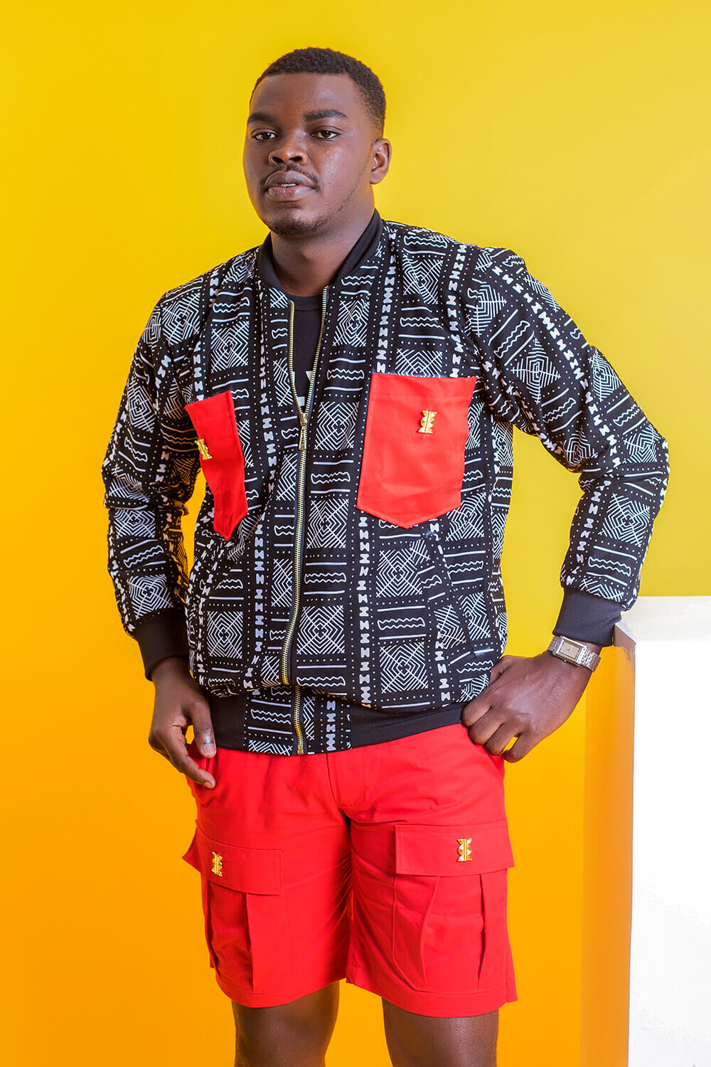 Assouande bombers imprimé bogolan Homme (Noir Rouge)