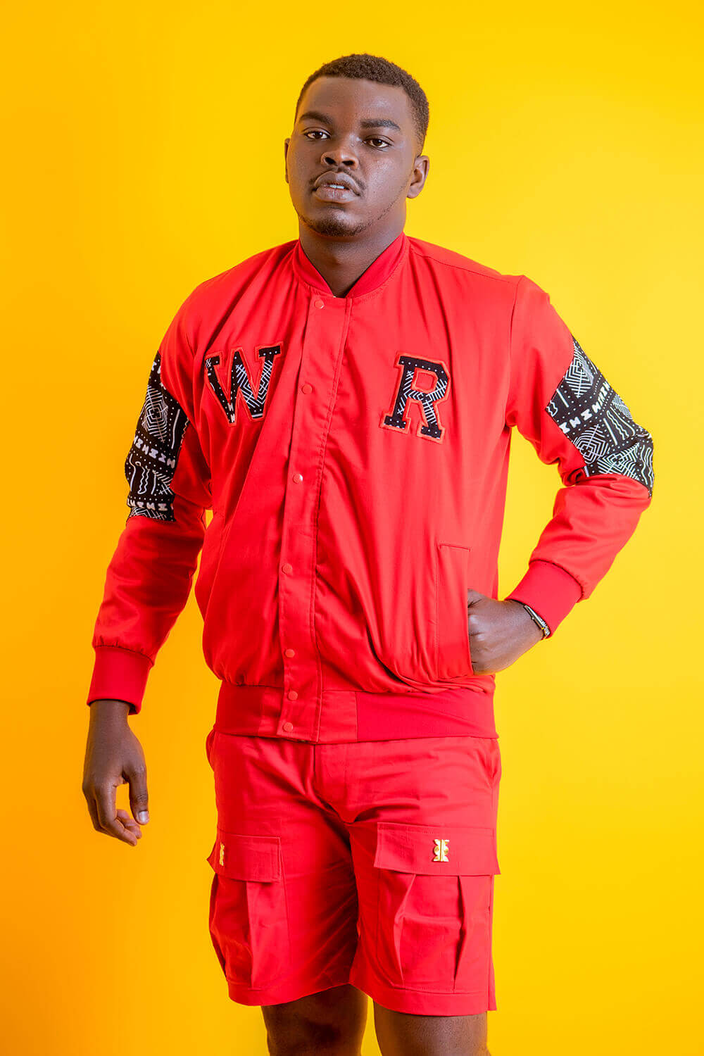 Bombers baseball africain imprimé bogolan (Rouge Noir)