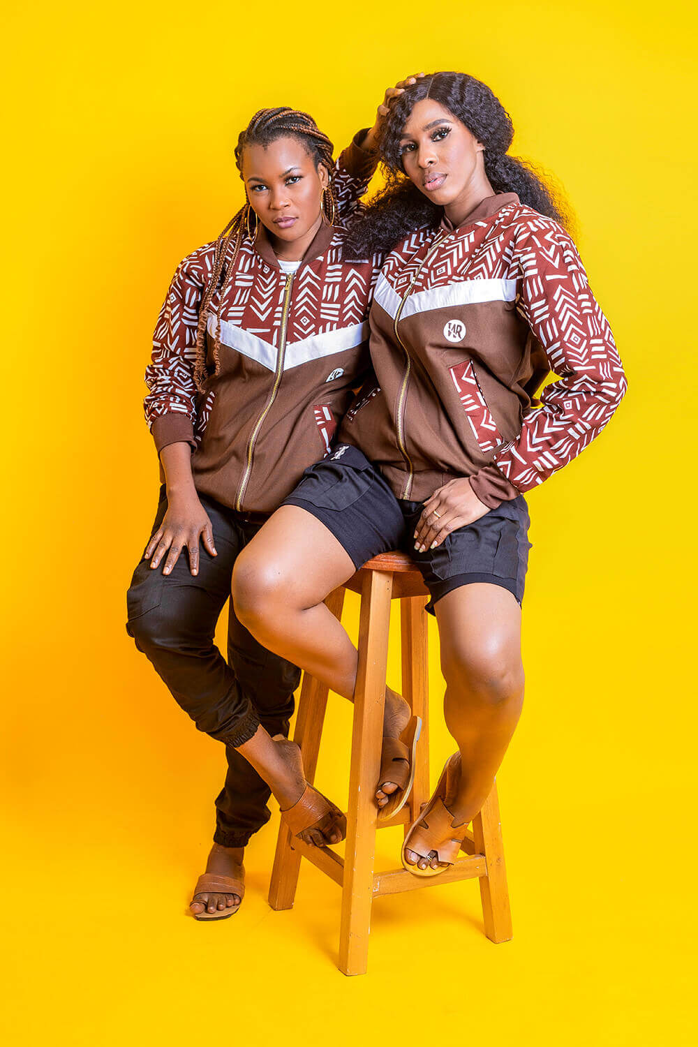Wise Bombers à imprimé africain bogolan (Marron Blanc / F)
