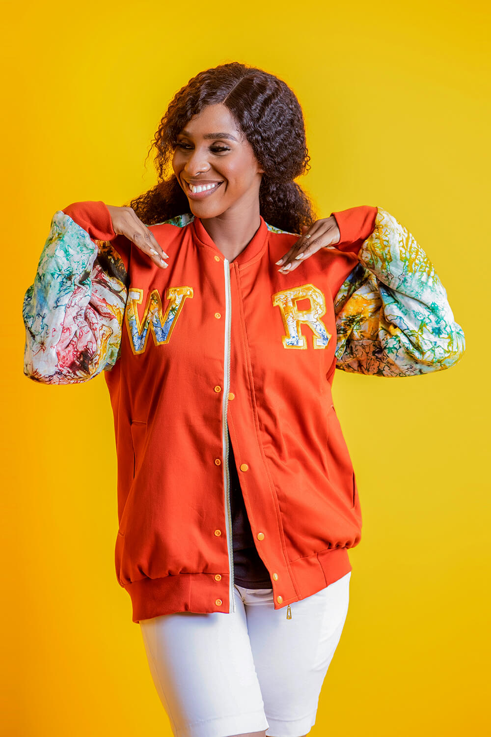 Bombers baseball gold africain imprimé bogolan (Orange Vert Jaune)