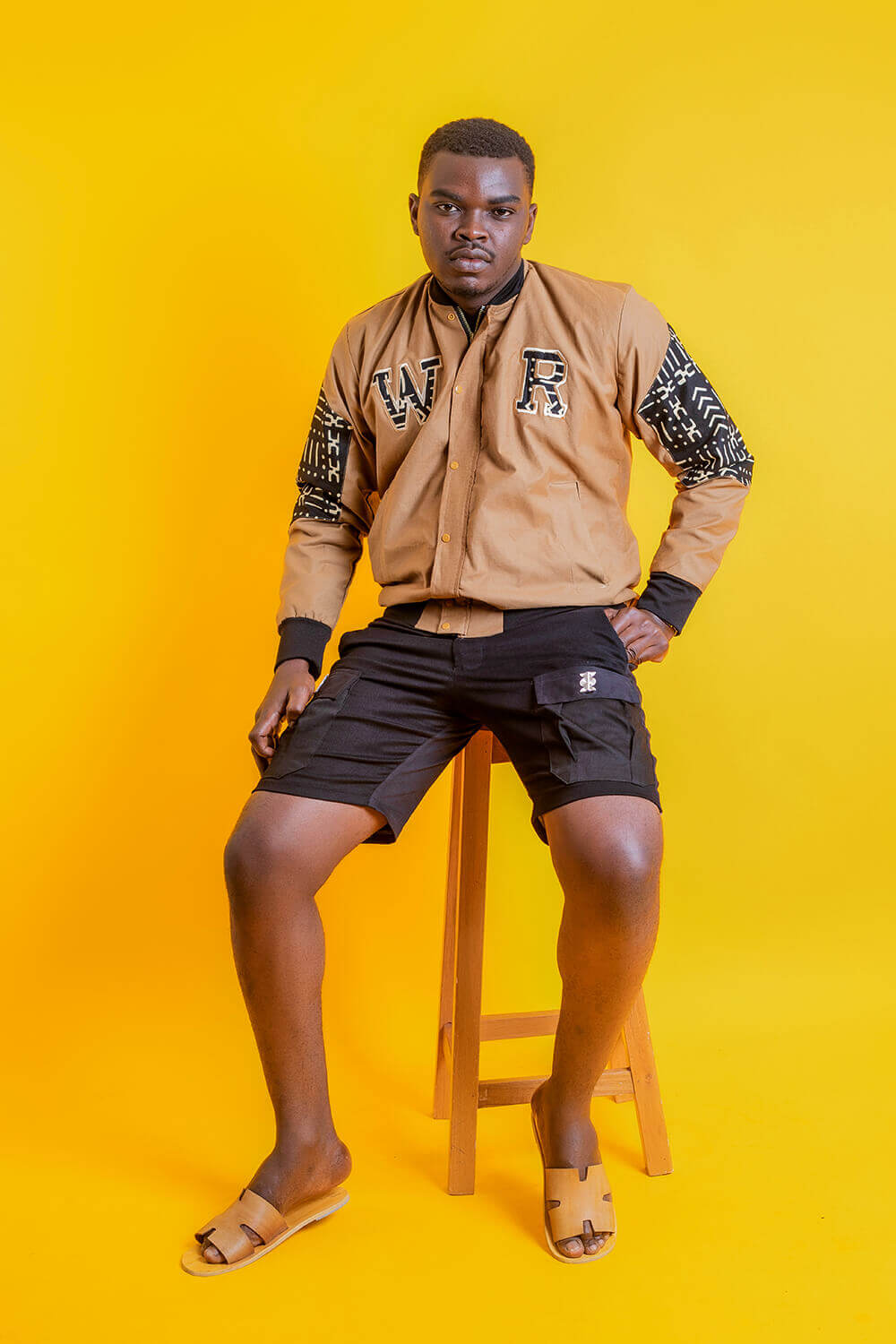 Bombers baseball africain imprimé bogolan homme (Marron Noir)