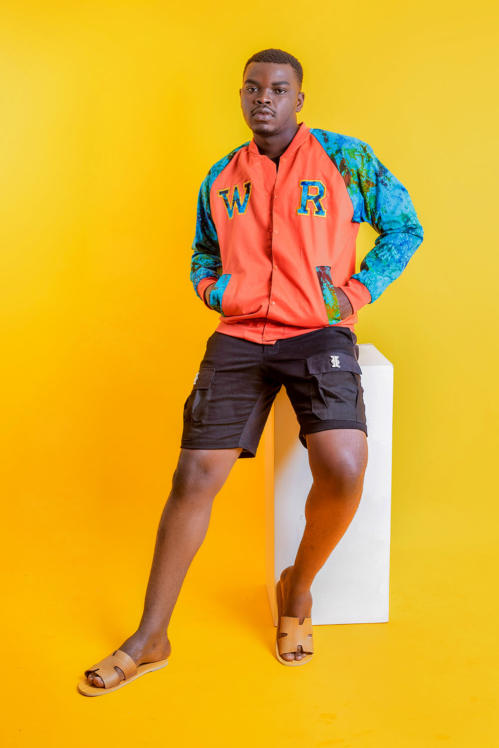 Bombers baseball AV9 imprimé bogolan (Orange Bleu)