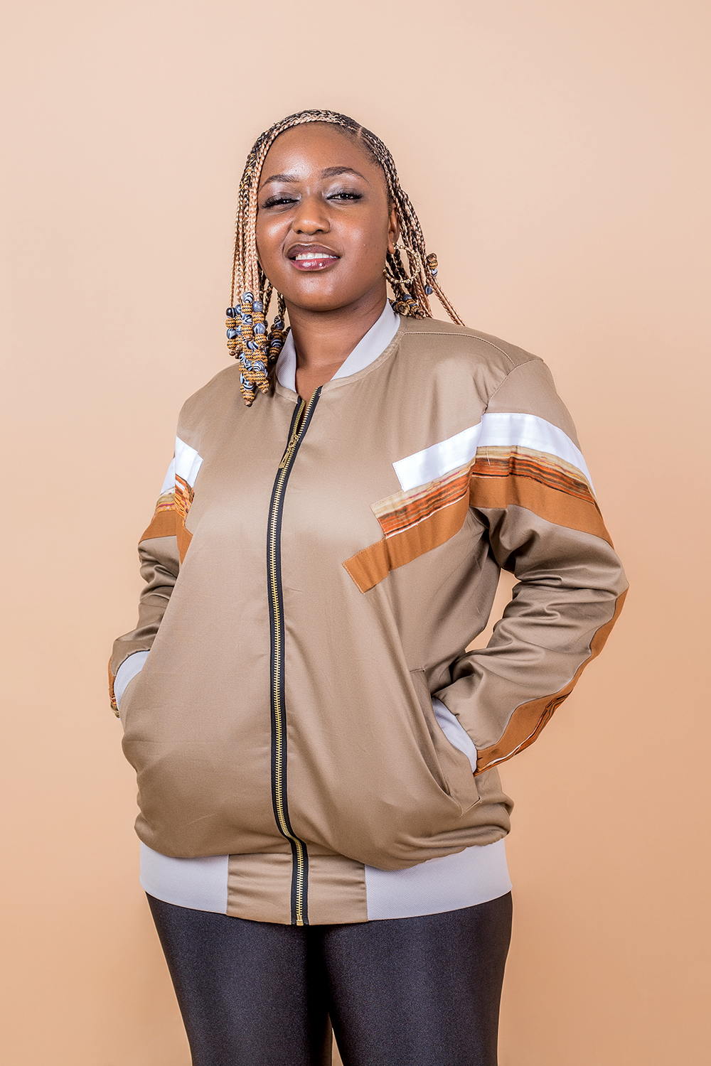 Bomber Geome femme (Marron Kaki Blanc)