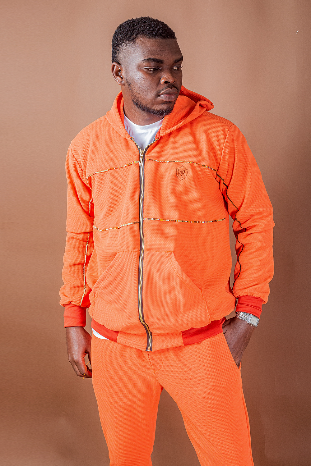 Jogging Unisexe Orange avec Bande de Pagne (Orange)