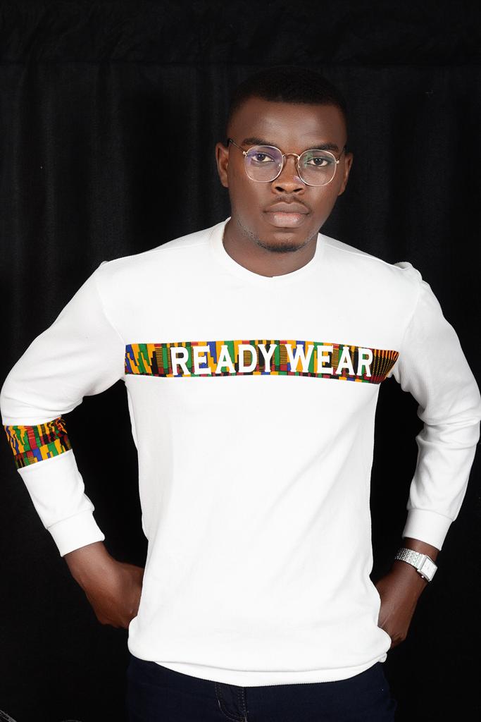 T-shirt à manches longues col imprimé africain Kita unisexe (H/F - Blanc Vert Jaune)