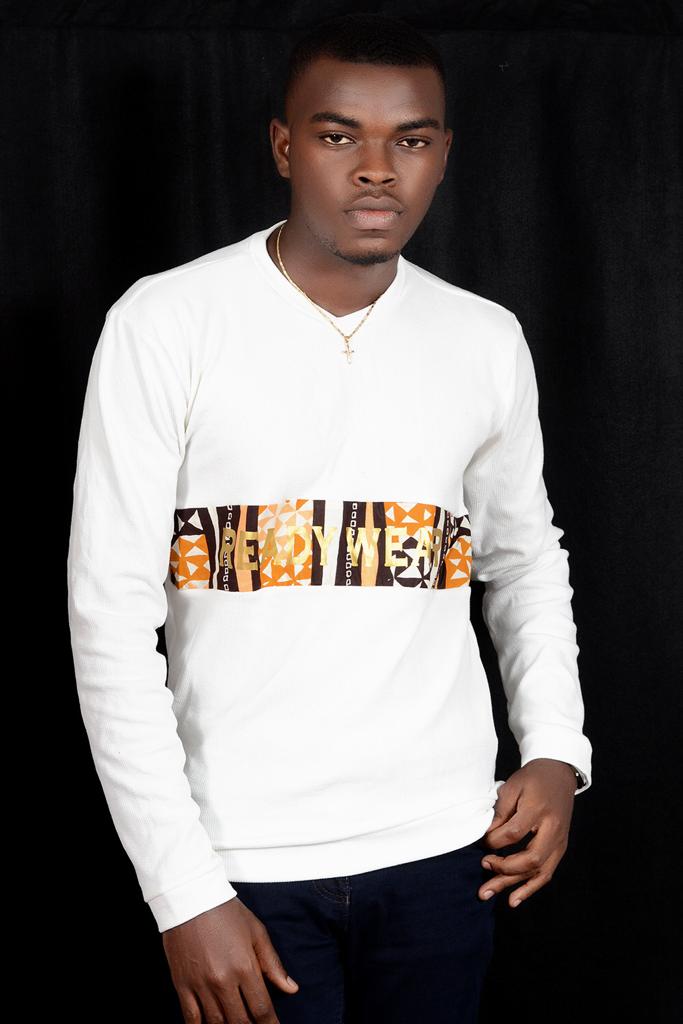 T-shirt à manches longues col imprimé africain woodin unisexe (H/F - Blanc Marron Jaune)