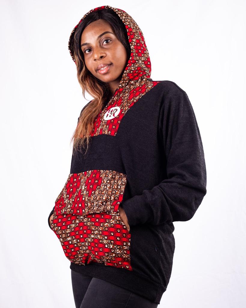Sweat à capuche unisexe amour total (Noir Rouge)