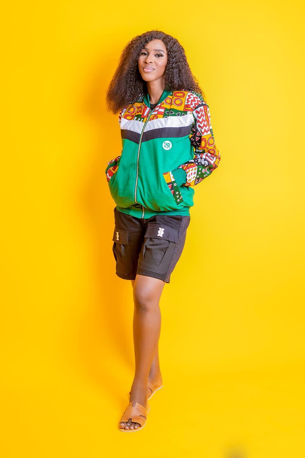 Bombers la fléchette à imprimé africain bogolan (Vert Noir Rouge)