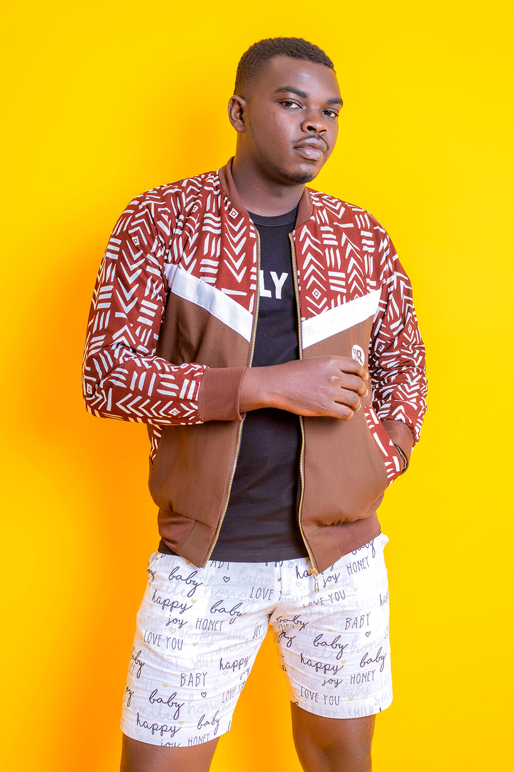Wise Bombers à imprimé africain bogolan (Marron Blanc)