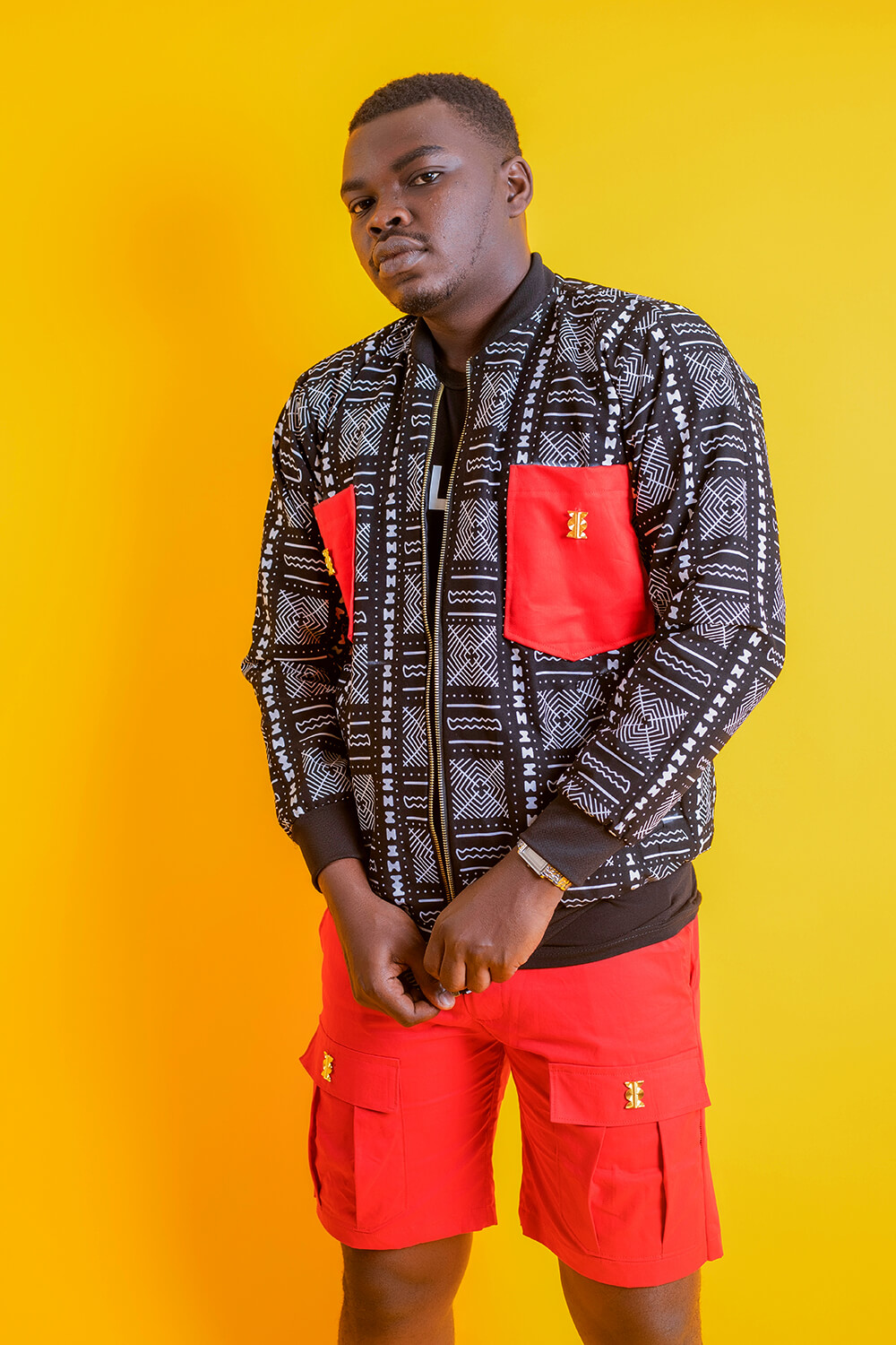 Assouande bombers imprimé bogolan Homme (Noir Rouge)