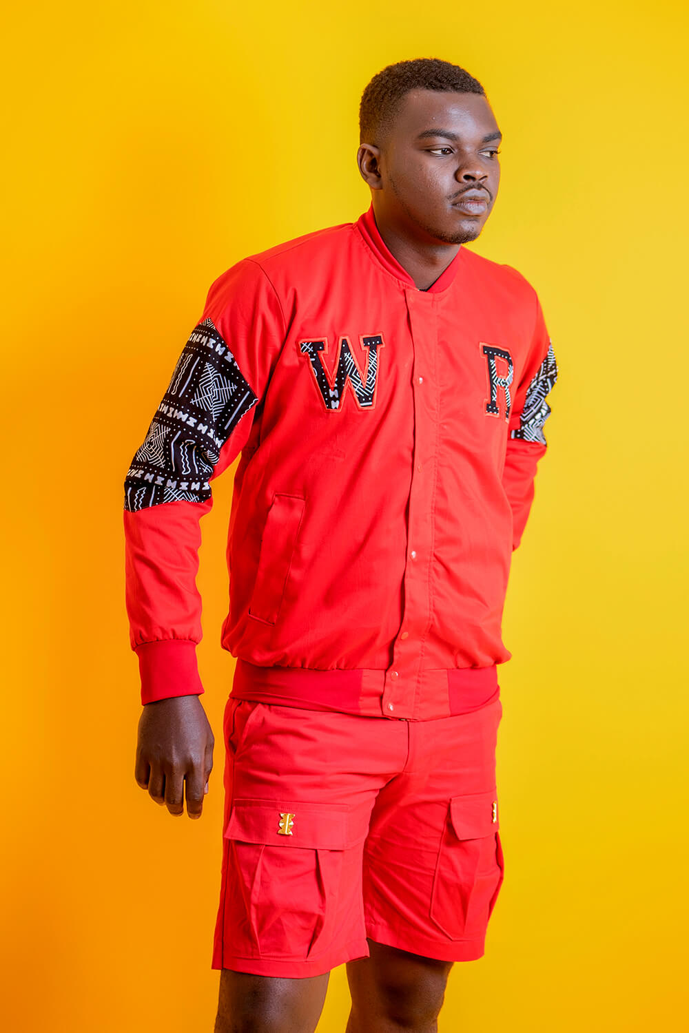 Bombers baseball africain imprimé bogolan (Rouge Noir)