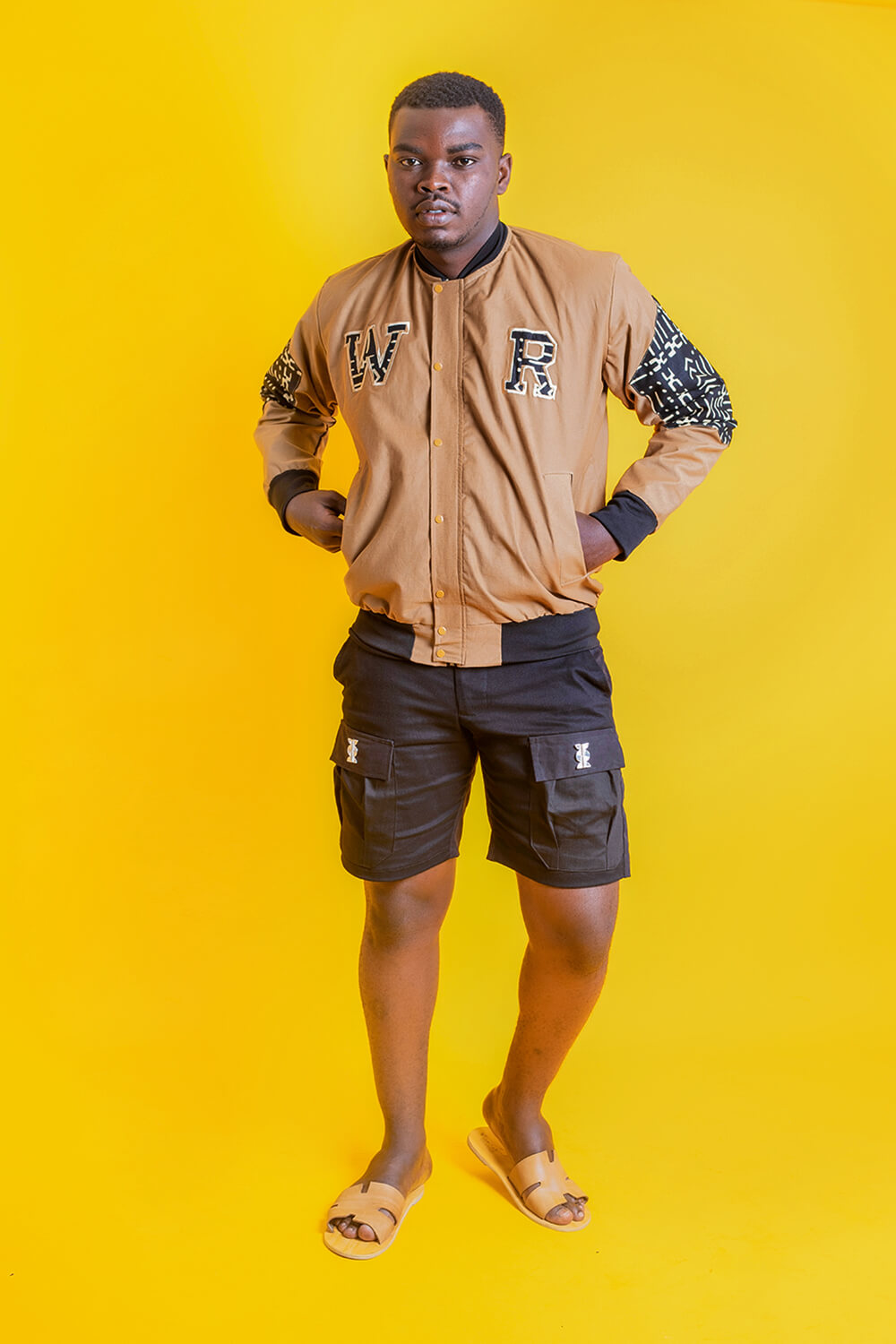 Bombers baseball africain imprimé bogolan homme (Marron Noir)