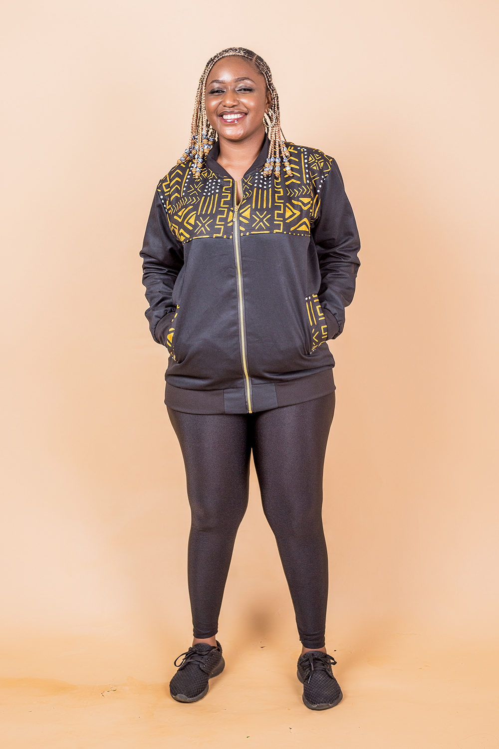 Bomber H/F imprimé bogolan (Orange Noir)