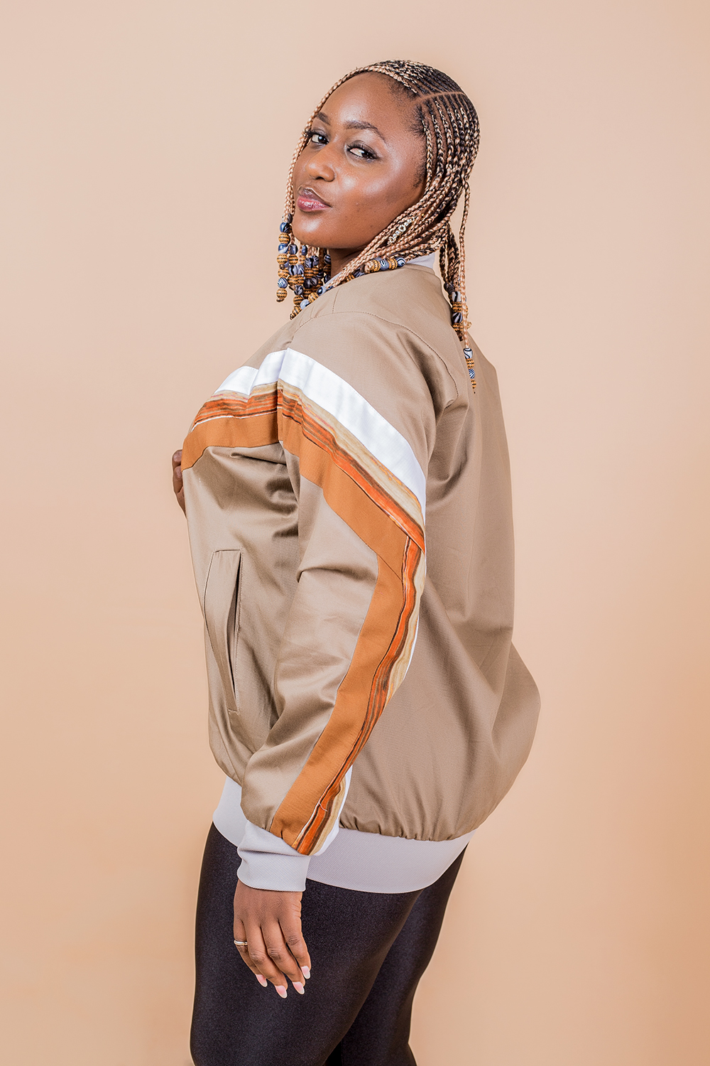 Bomber Geome femme (Marron Kaki Blanc)