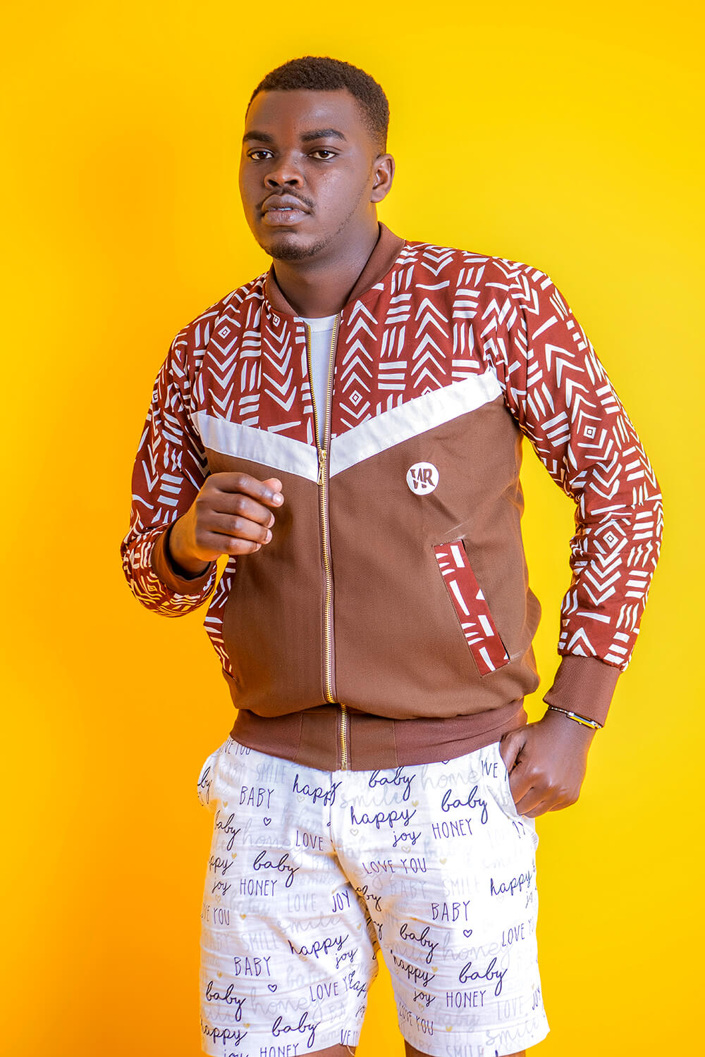 Wise Bombers à imprimé africain bogolan (Marron Blanc)