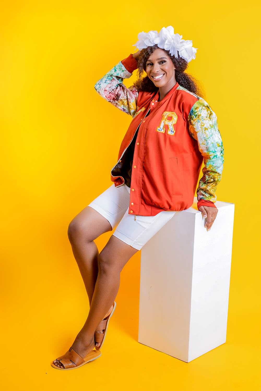 Bombers baseball gold africain imprimé bogolan (Orange Vert Jaune)