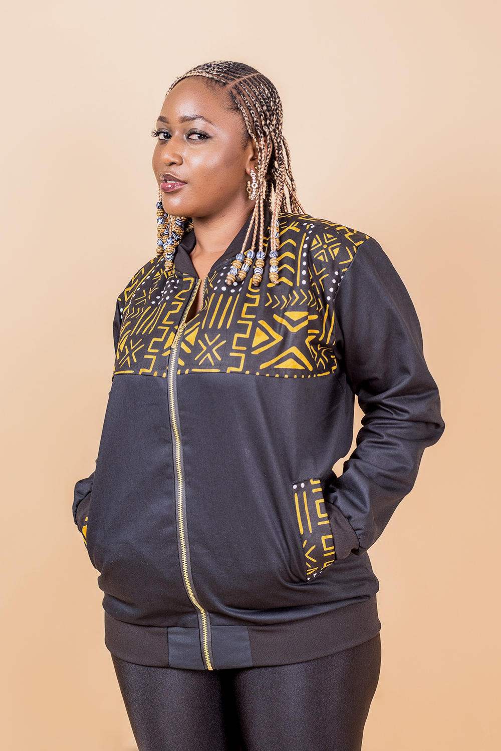Bomber H/F imprimé bogolan (Orange Noir)