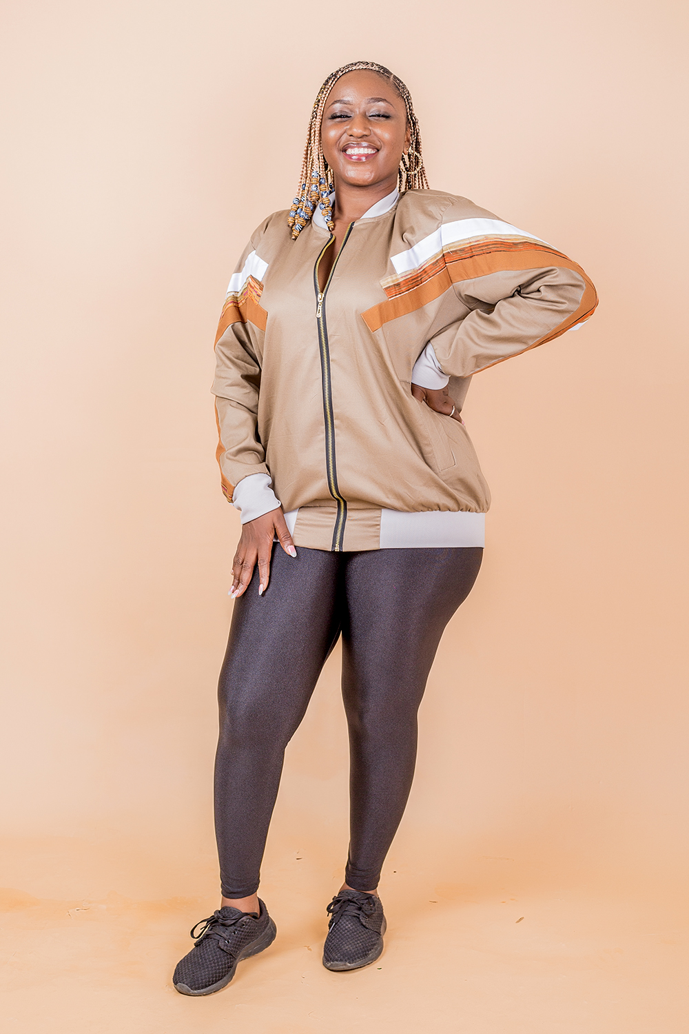 Bomber Geome femme (Marron Kaki Blanc)