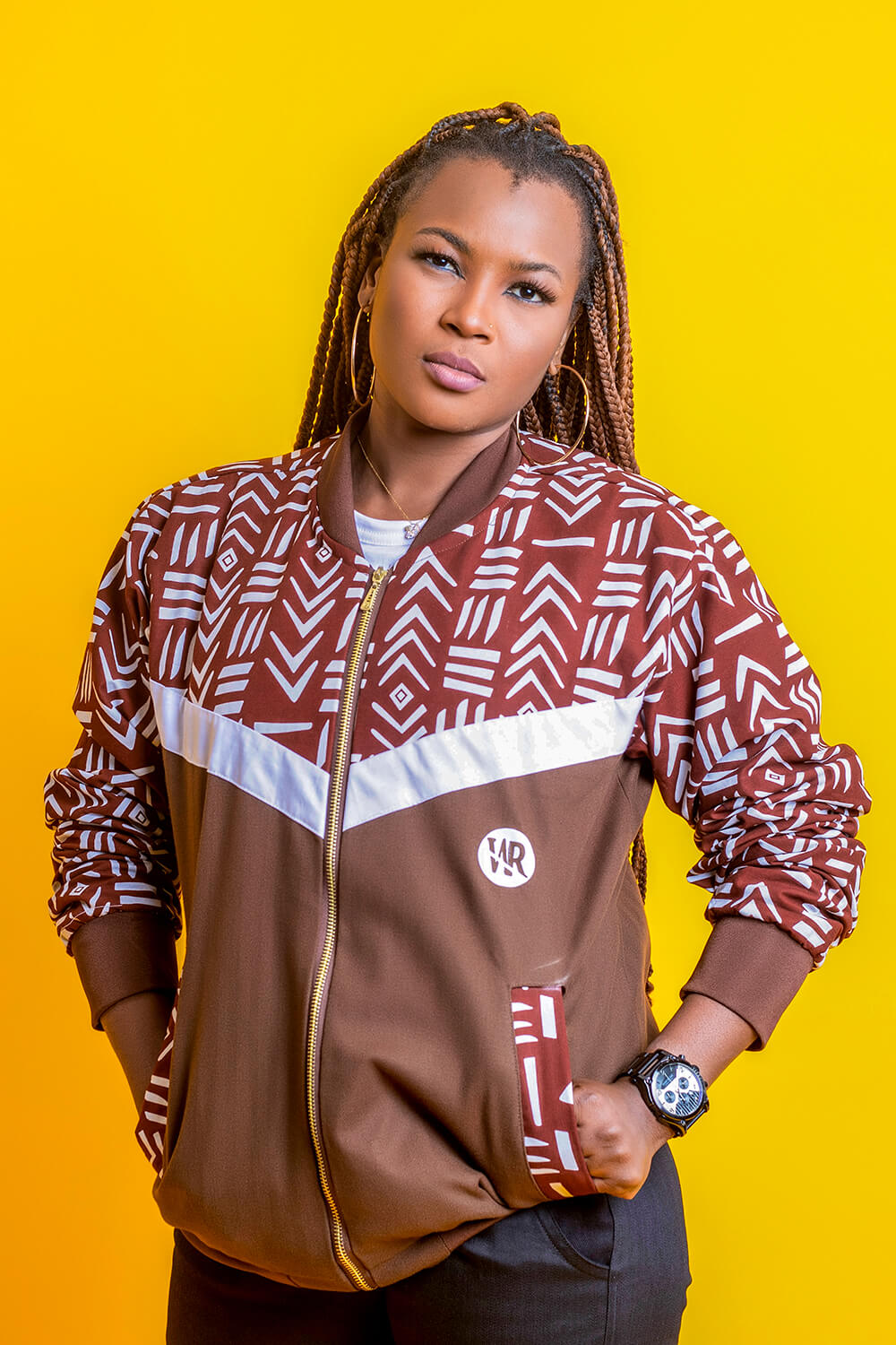 Wise Bombers à imprimé africain bogolan (Marron Blanc)