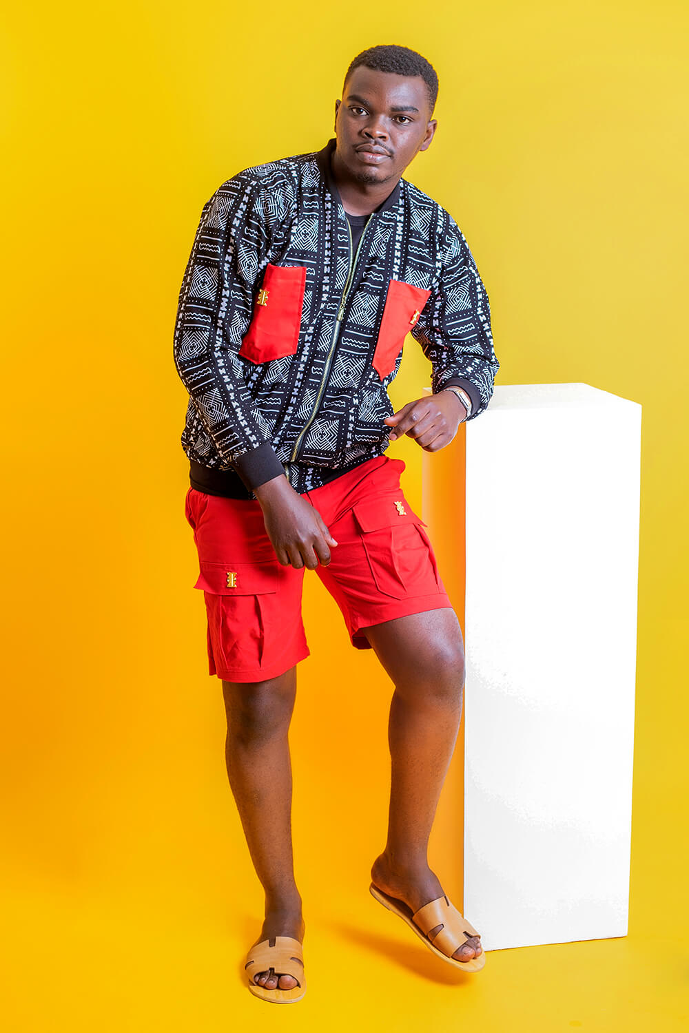 Assouande bombers imprimé bogolan Homme (Noir Rouge)