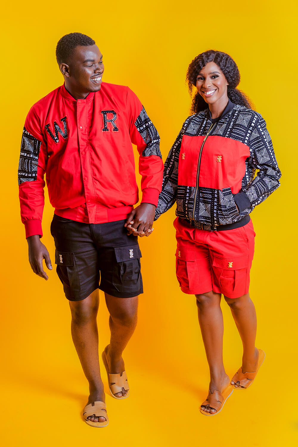 Bombers baseball africain imprimé bogolan (Rouge Noir)