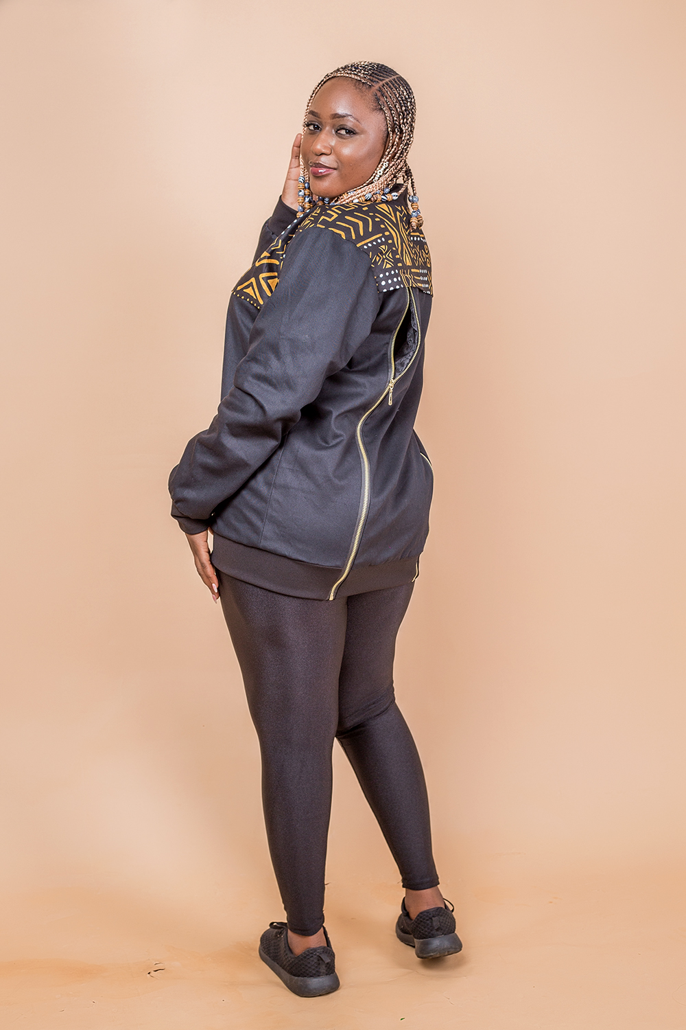 Bomber H/F imprimé bogolan (Orange Noir)