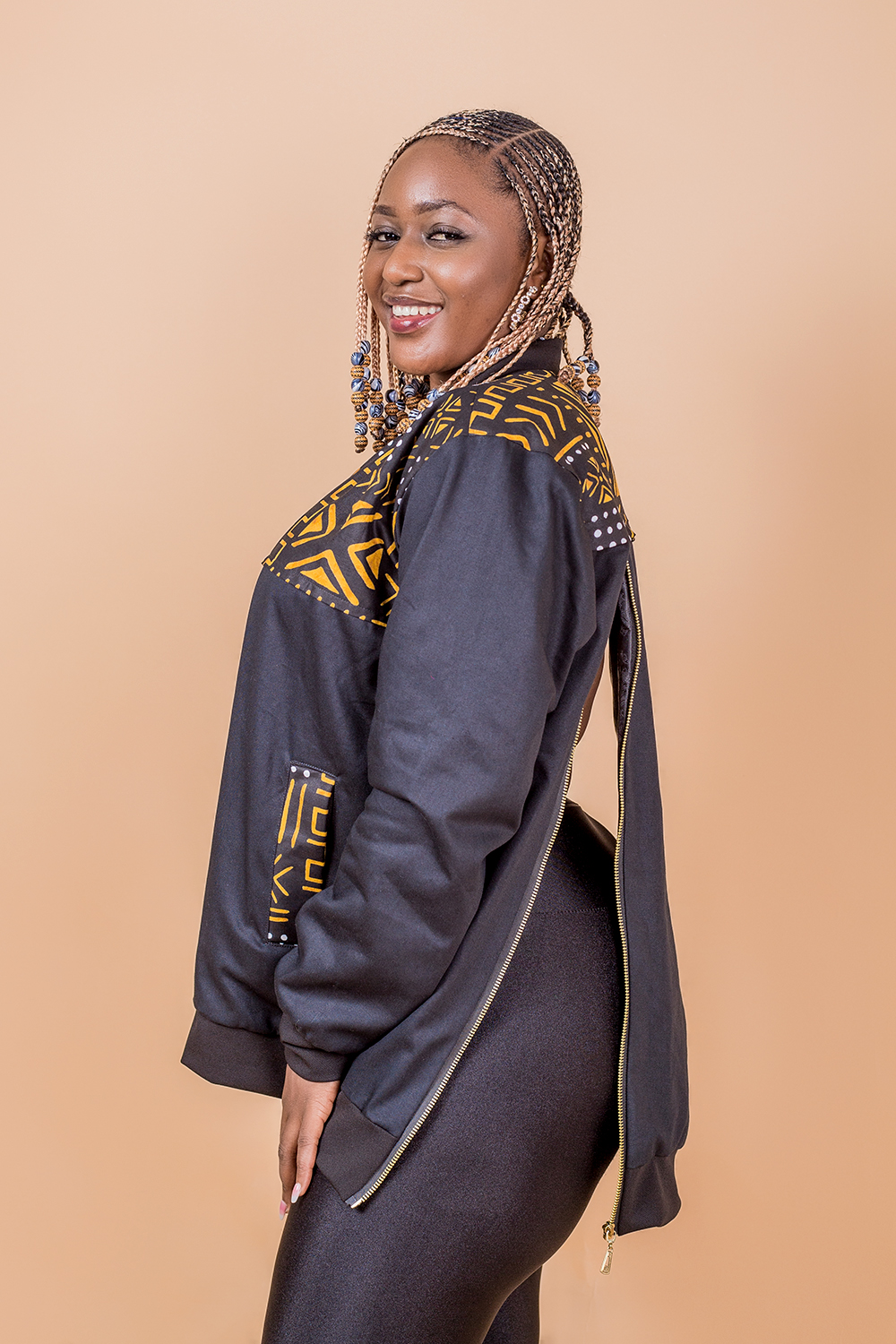 Bomber H/F imprimé bogolan (Orange Noir)